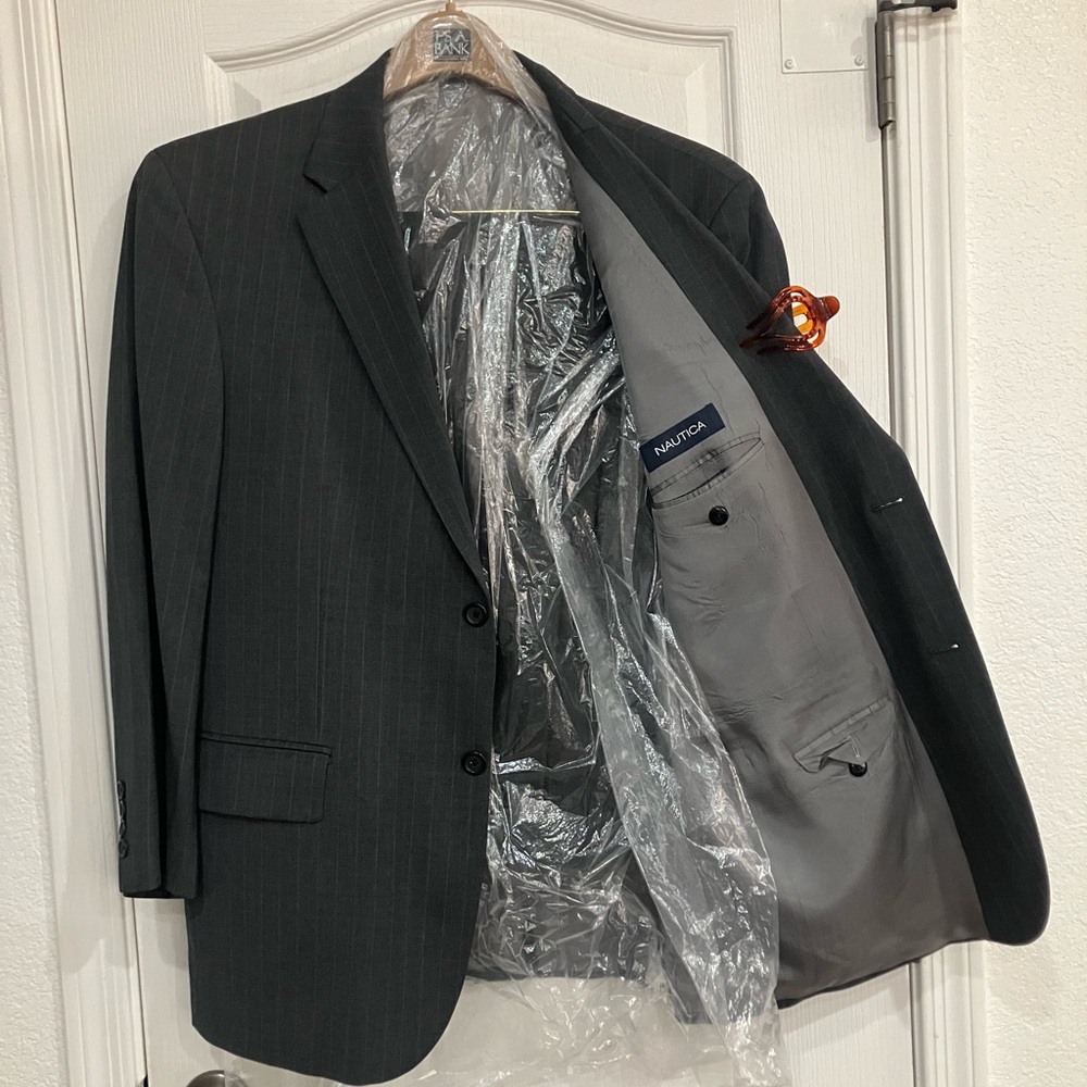 Nautica Men's Gray Pinstripe suit 44R 38 x 30